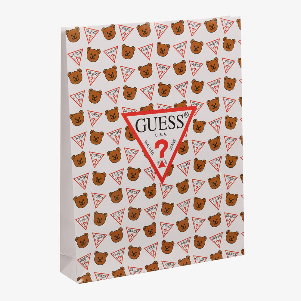 Guess-White Embroidered Cotton Bear Babygrow | Childrensalon Outlet