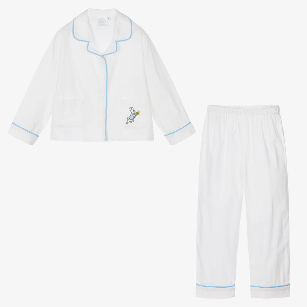 Peter Rabbit™ by Childrensalon-White Embroidered Cotton Pyjamas | Childrensalon Outlet