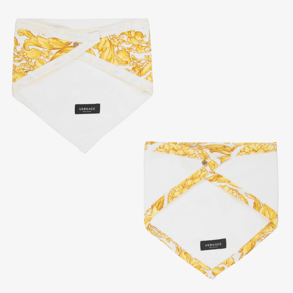 Versace-White & Gold Bibs (2 Pack) | Childrensalon Outlet