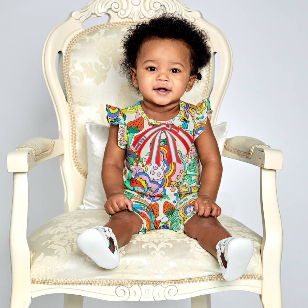 Gucci-White & Green Leather Baby Trainers | Childrensalon Outlet