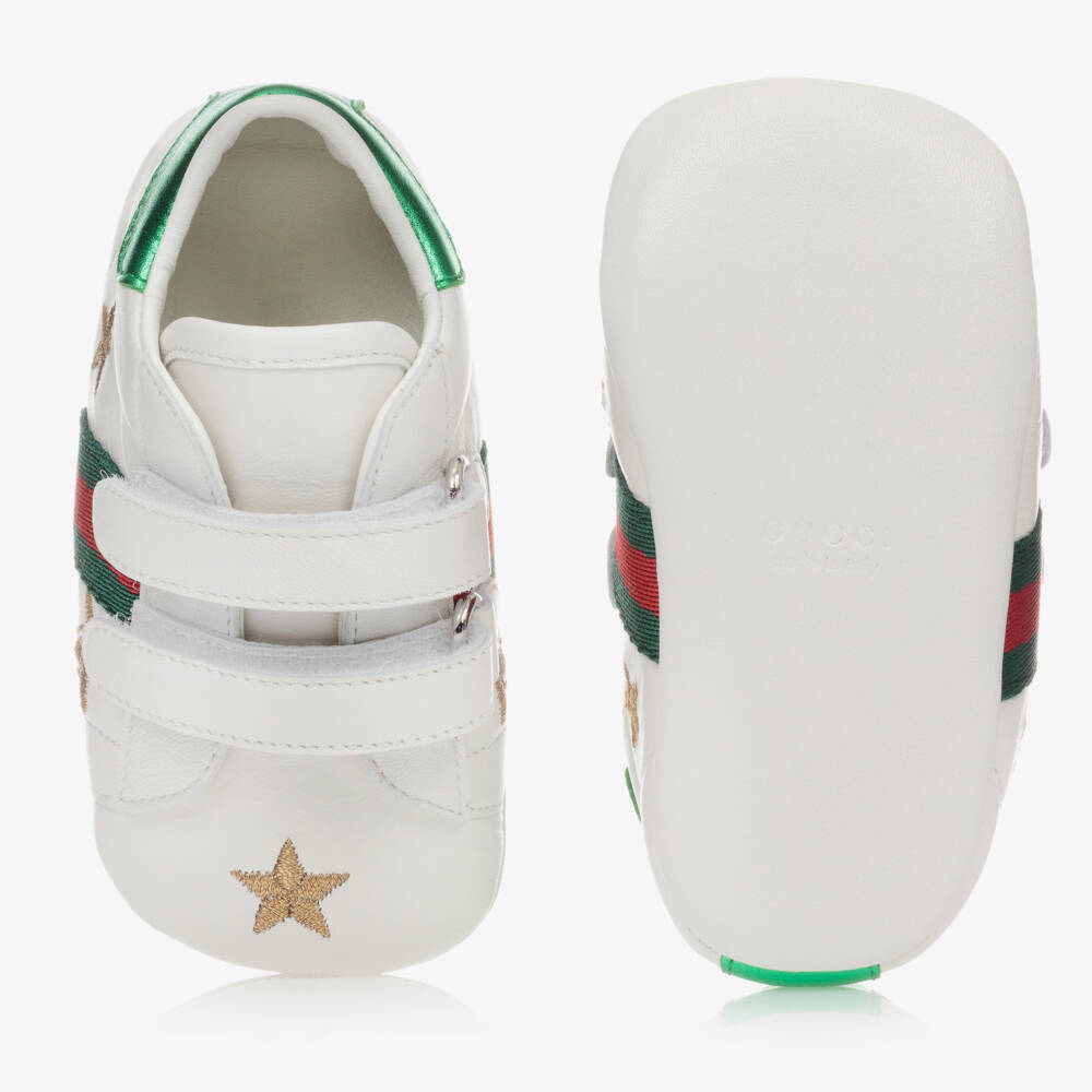 Gucci-White & Green Leather Baby Trainers | Childrensalon Outlet