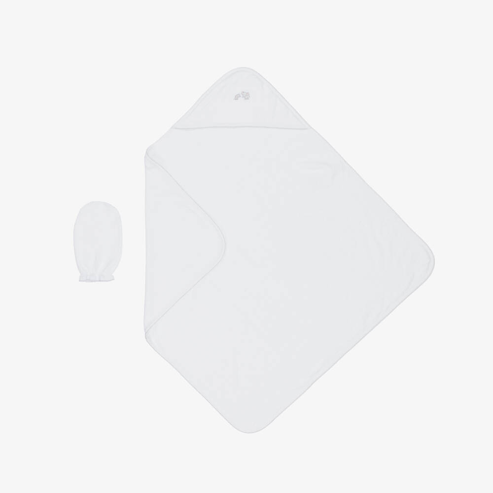 Kissy Kissy-White Hooded Towel & Mitt Set | Childrensalon Outlet