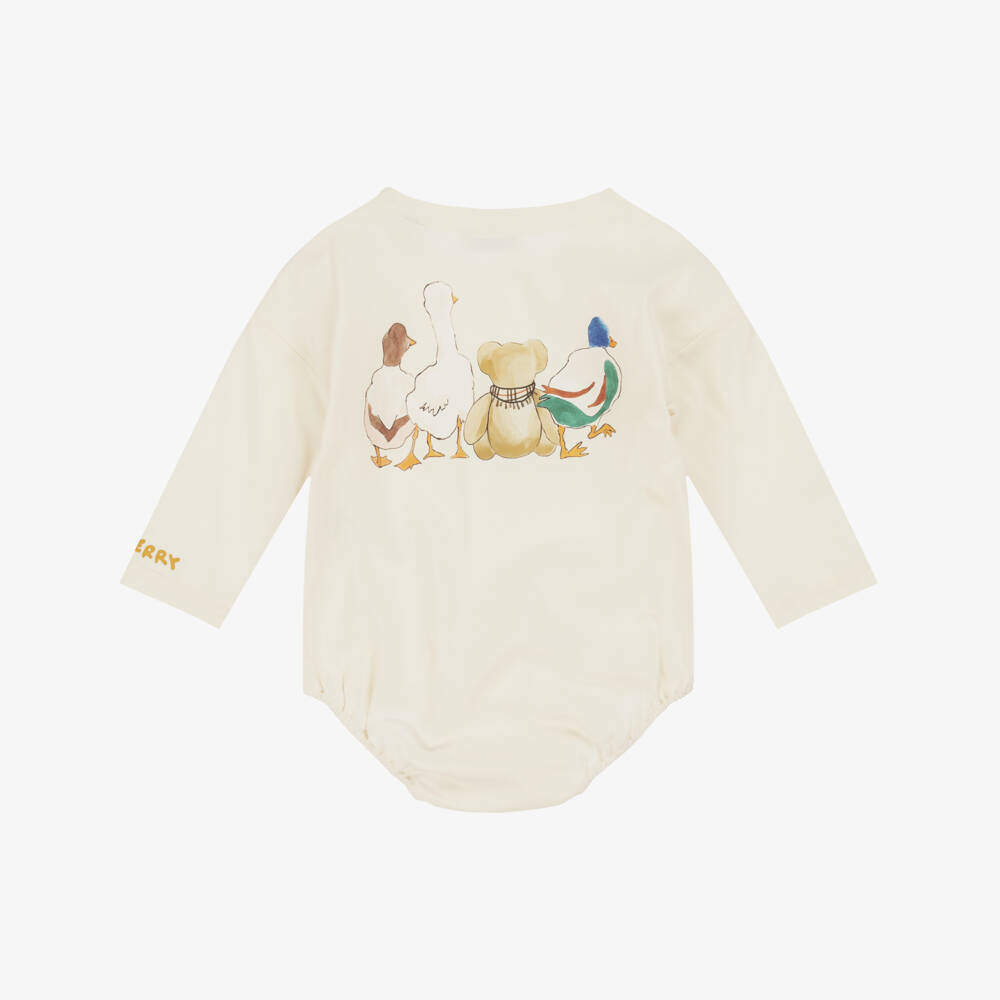 Burberry-White & Ivory Cotton Thomas Bear Babysuit Gift Set | Childrensalon Outlet