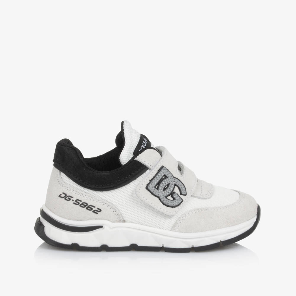 Dolce & Gabbana-White & Ivory Suede & Mesh DG Logo Velcro Trainers | Childrensalon Outlet