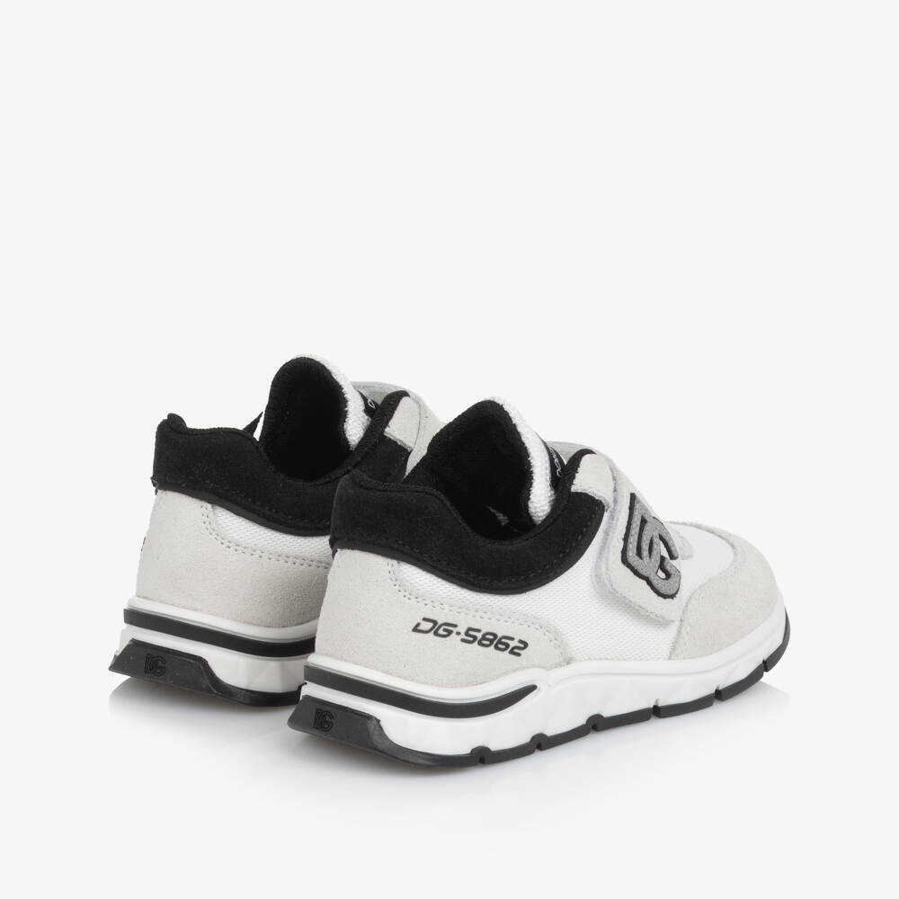 Dolce & Gabbana-White & Ivory Suede & Mesh DG Logo Velcro Trainers | Childrensalon Outlet