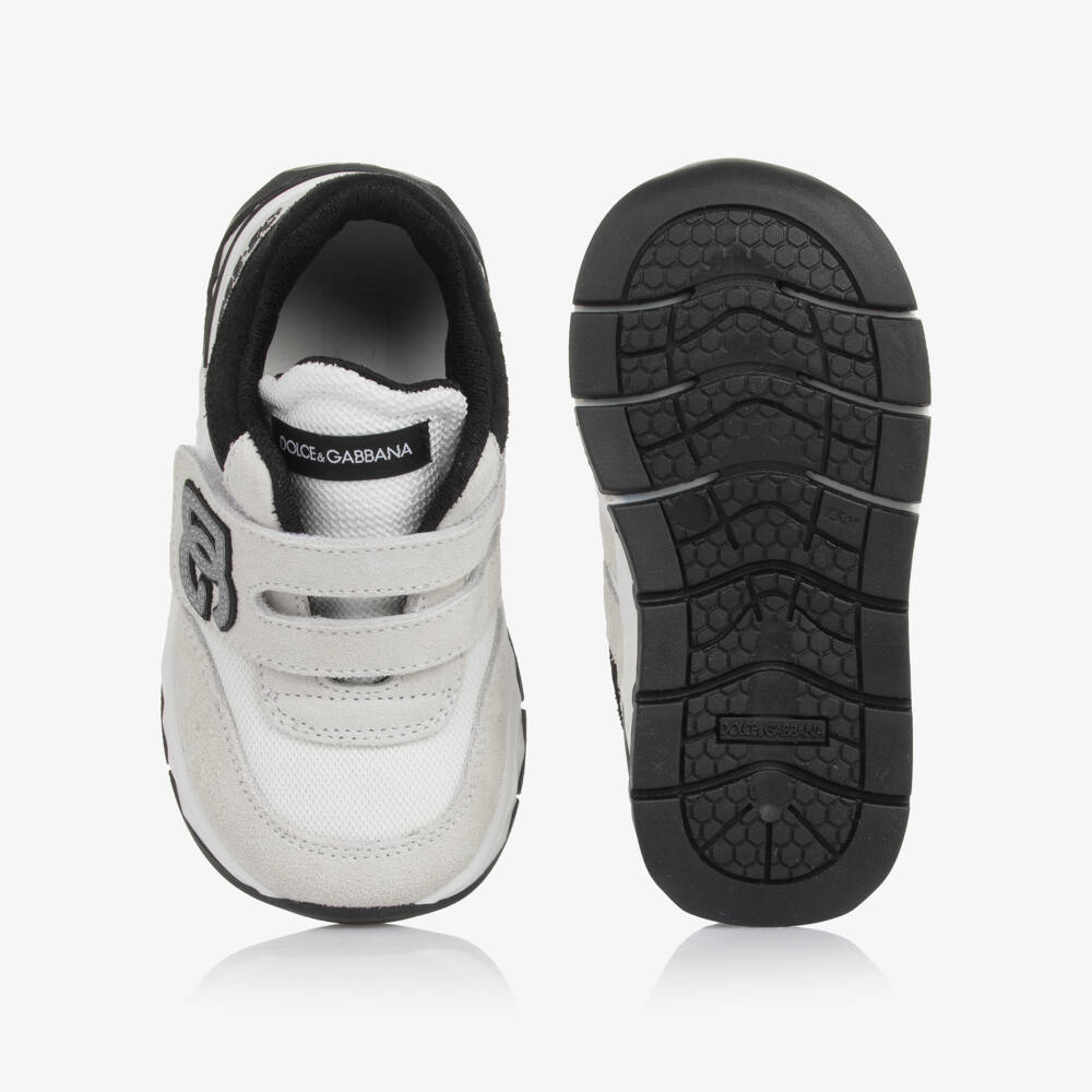 Dolce & Gabbana-White & Ivory Suede & Mesh DG Logo Velcro Trainers | Childrensalon Outlet