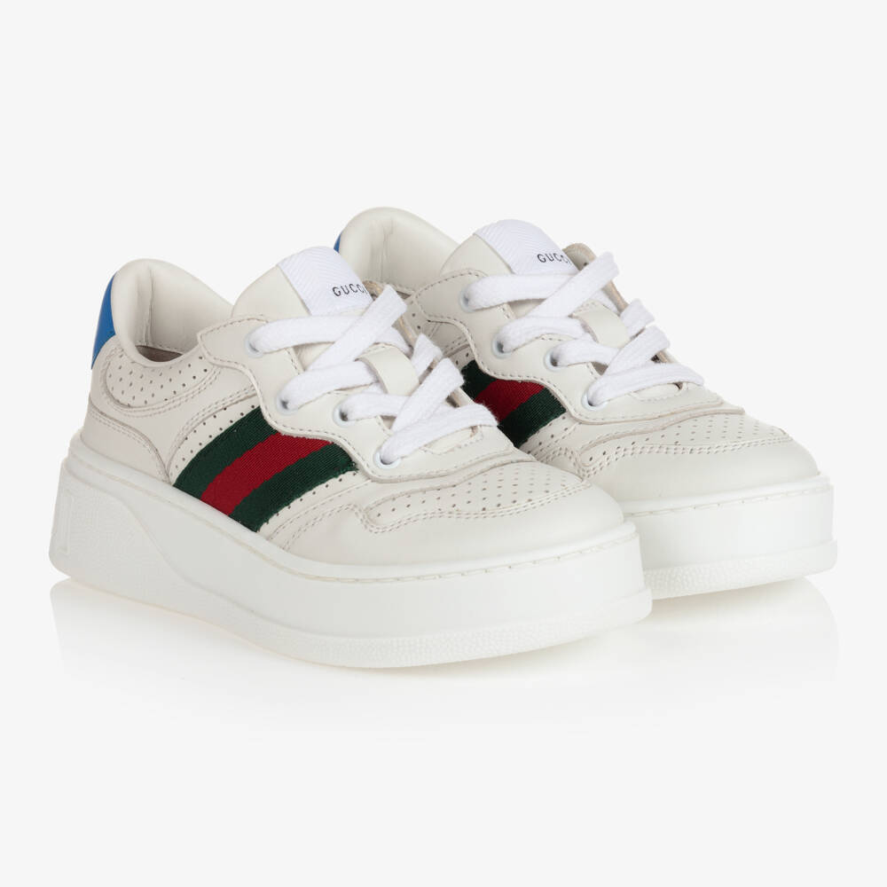 Gucci-White Leather & Interlocking G Logo Trainers | Childrensalon Outlet