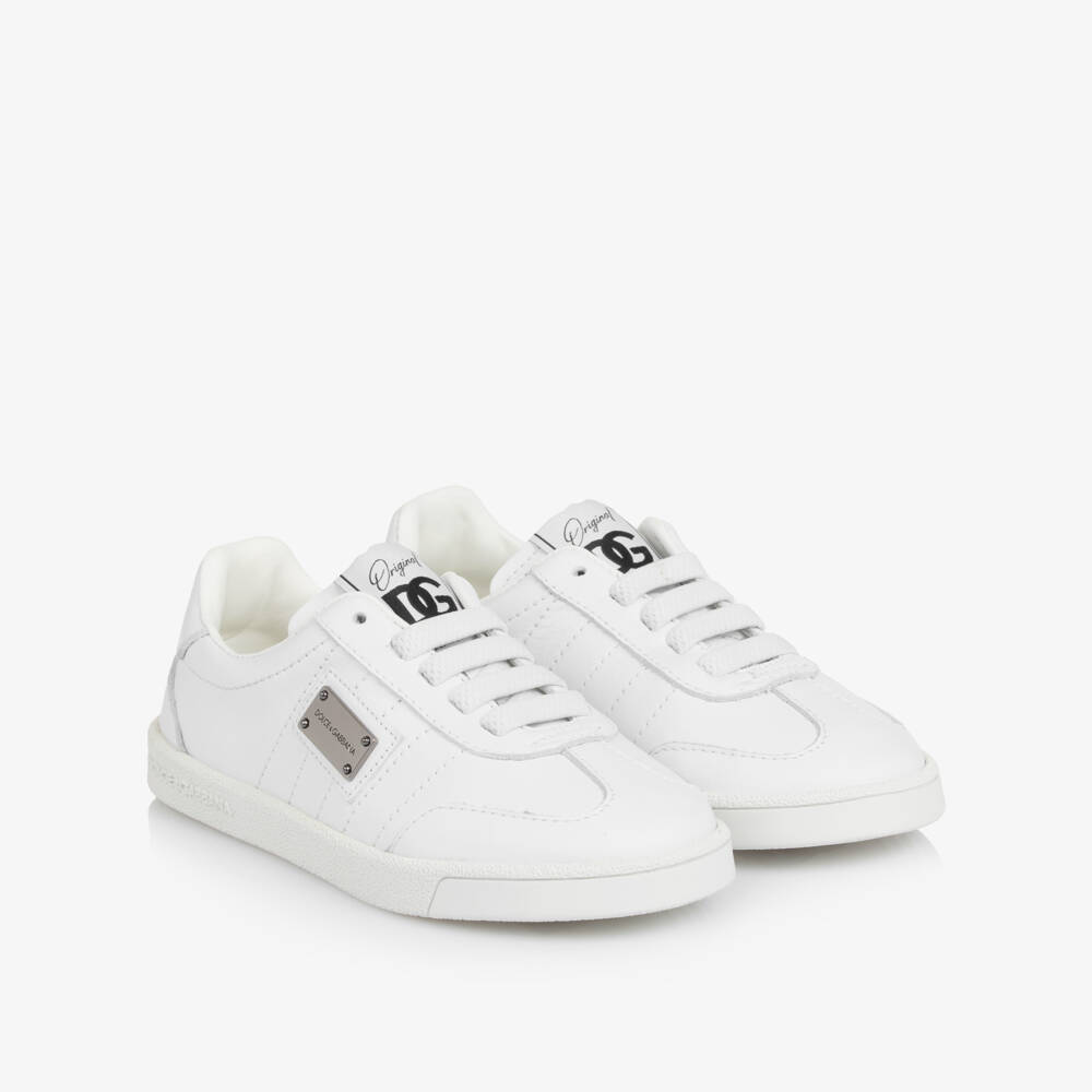Dolce & Gabbana-White Leather Logo Plate Trainers | Childrensalon Outlet