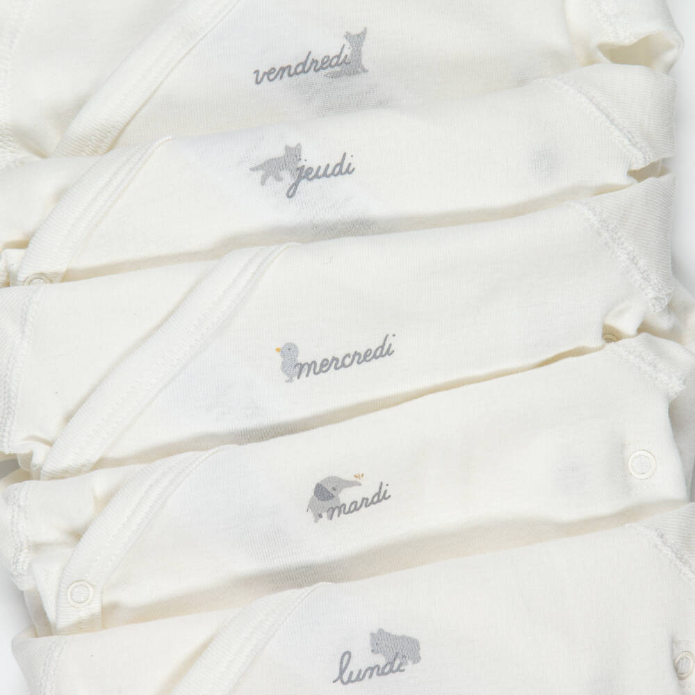 Petit Bateau-White Long-Sleeved Weekday Bodyvests (5 Pack) | Childrensalon Outlet