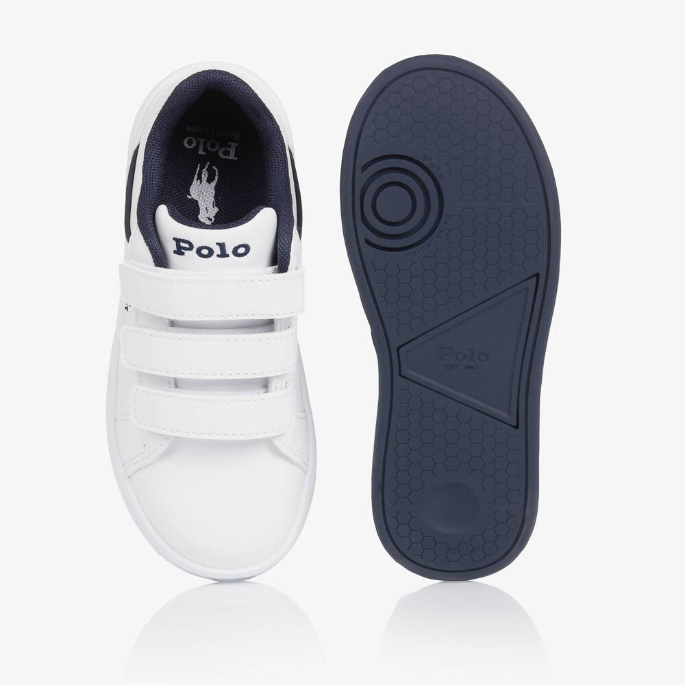 Ralph Lauren-White & Navy Blue Velcro Trainers with Pony Logo | Childrensalon Outlet