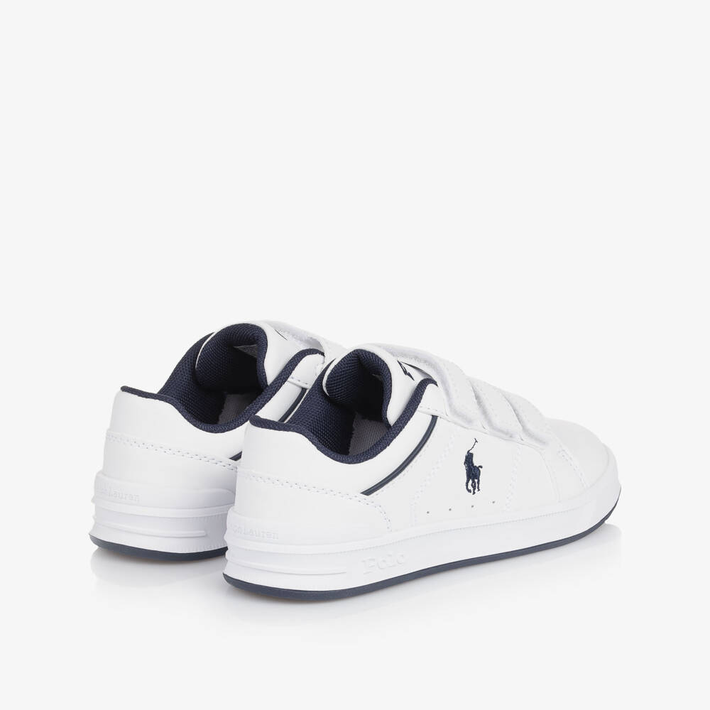 Ralph Lauren-White & Navy Blue Velcro Trainers with Pony Logo | Childrensalon Outlet