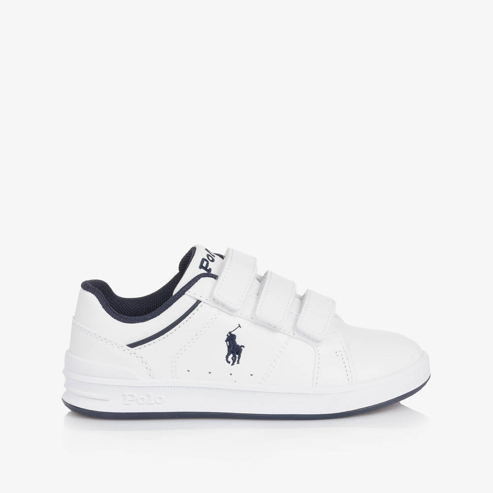 Ralph Lauren-White & Navy Blue Velcro Trainers with Pony Logo | Childrensalon Outlet