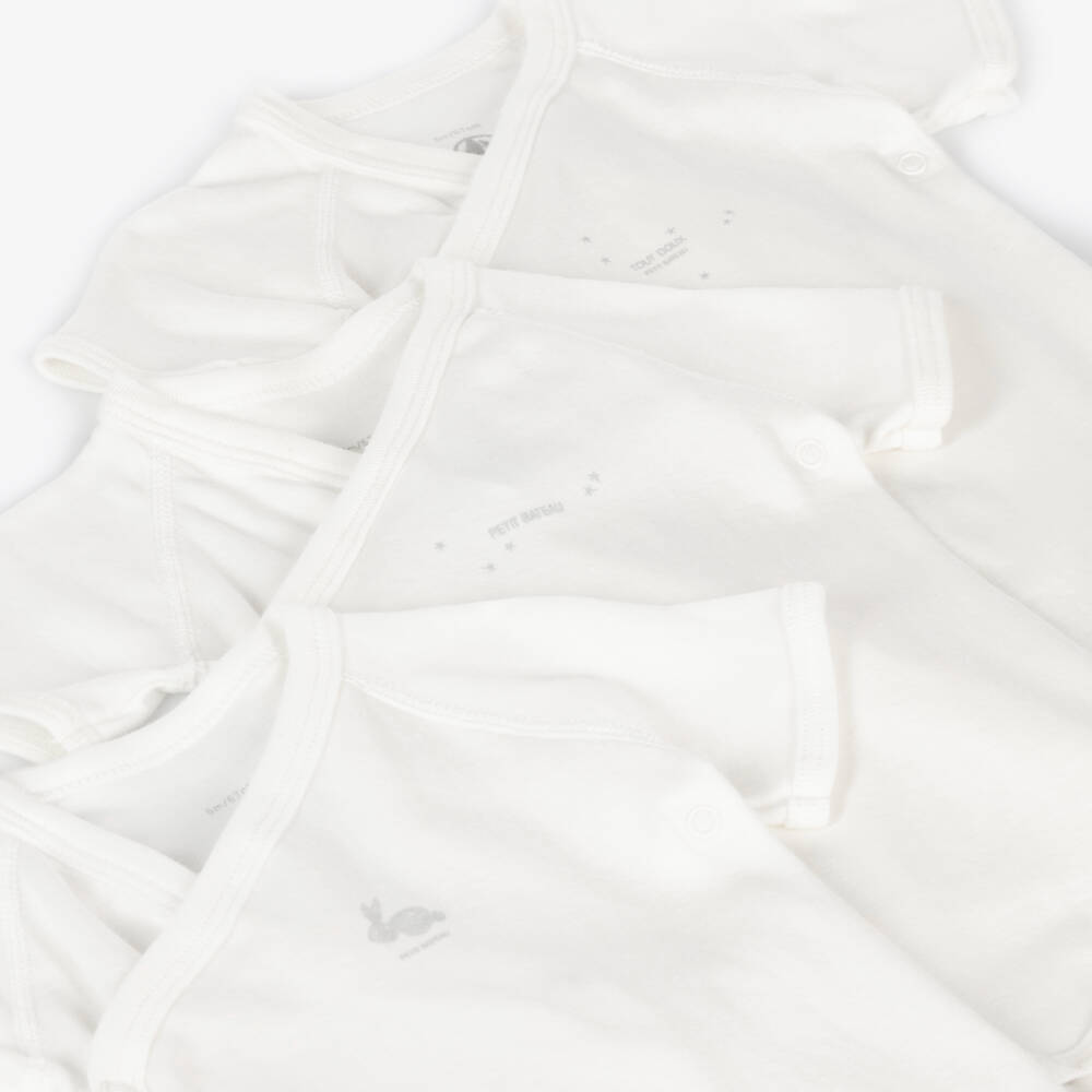 Petit Bateau-White Organic Cotton Bodyvests (5 Pack) | Childrensalon Outlet