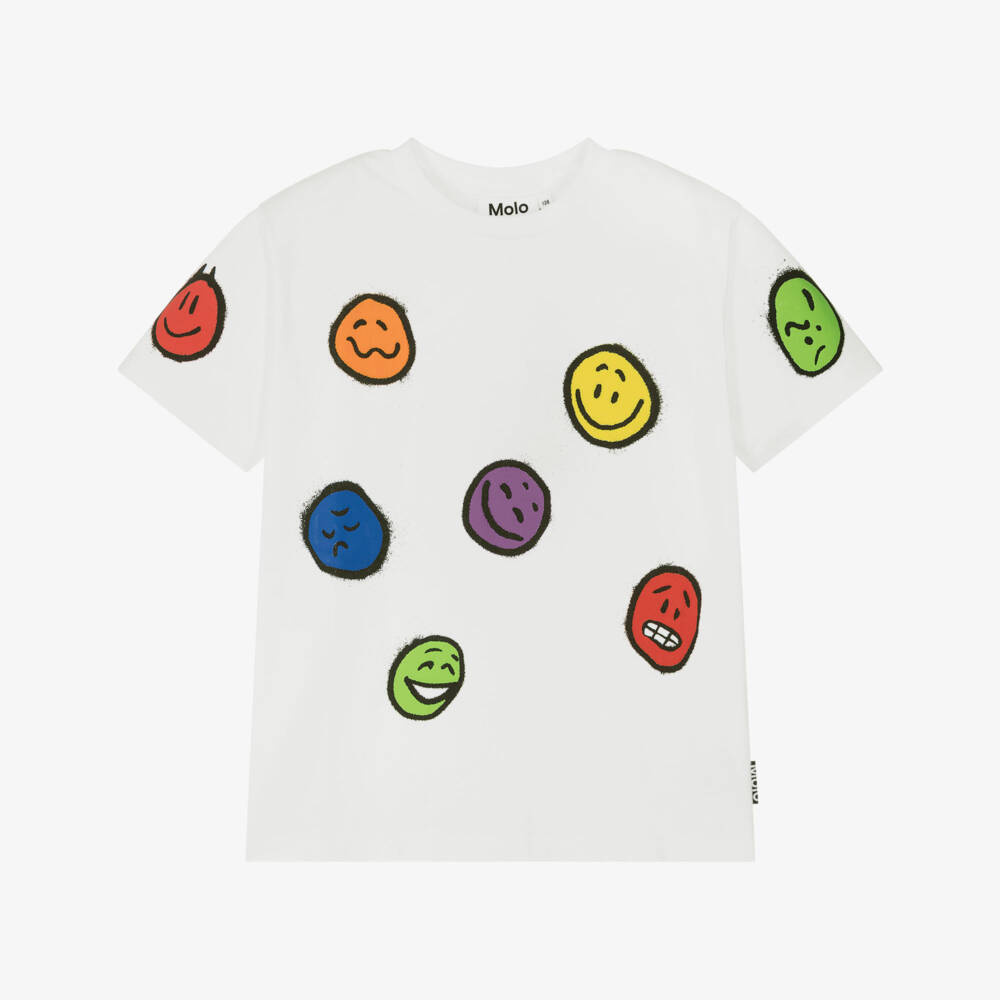 Molo-Футболка из органического хлопка с игривыми лицами кремовая | Childrensalon Outlet