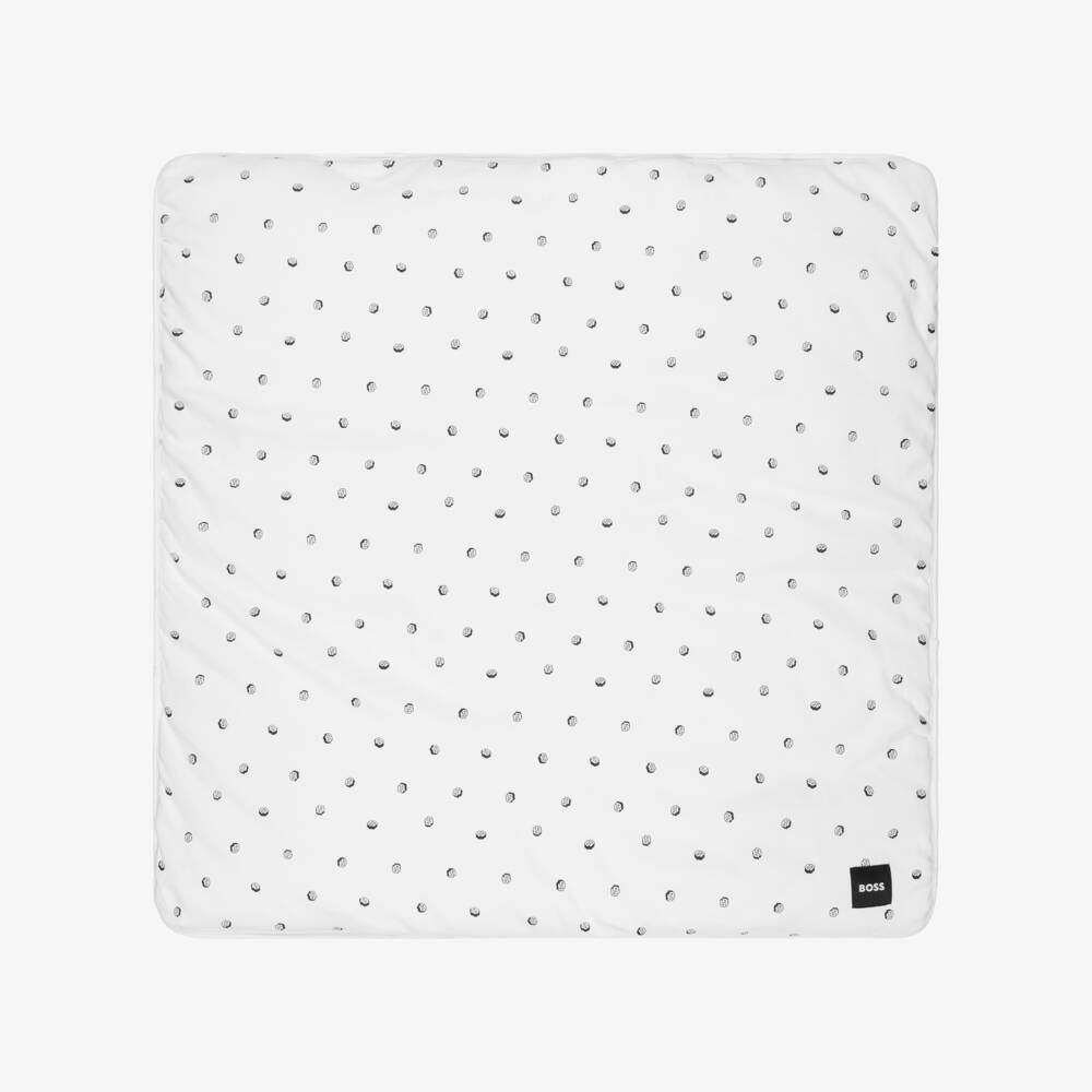 BOSS-White Padded Cotton Monogram Blanket (75cm) | Childrensalon Outlet
