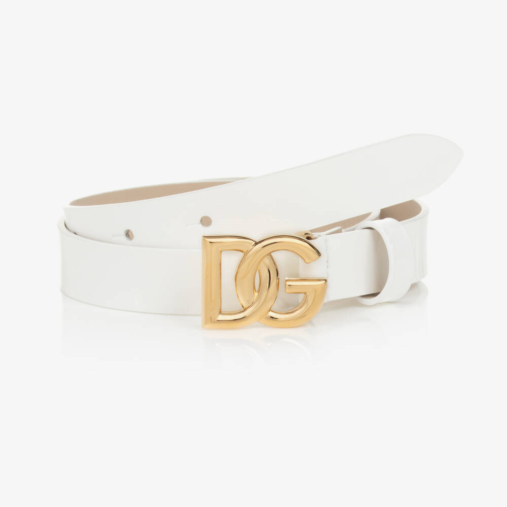 Dolce & Gabbana-White Patent Leather DG Logo Belt | Childrensalon Outlet