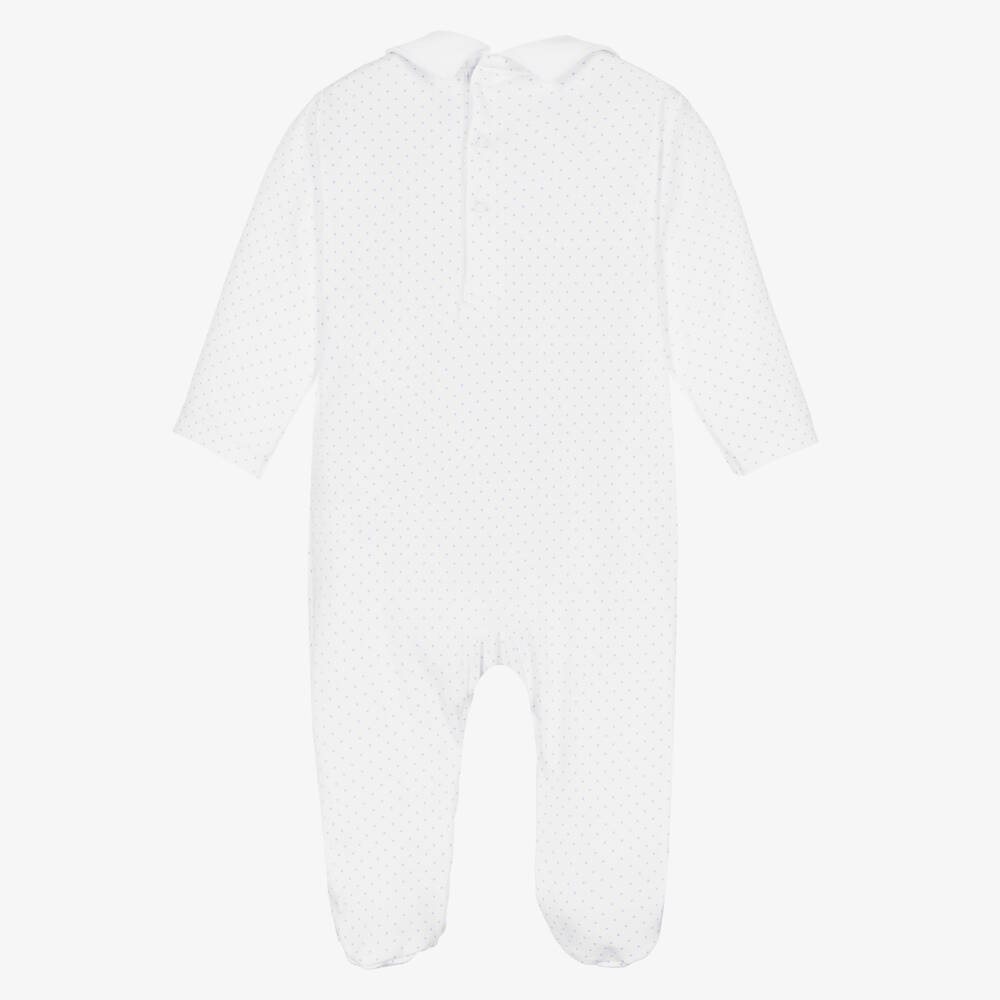 Mini-la-Mode-White Pima Cotton Babygrow With Embroidered Teddies | Childrensalon Outlet
