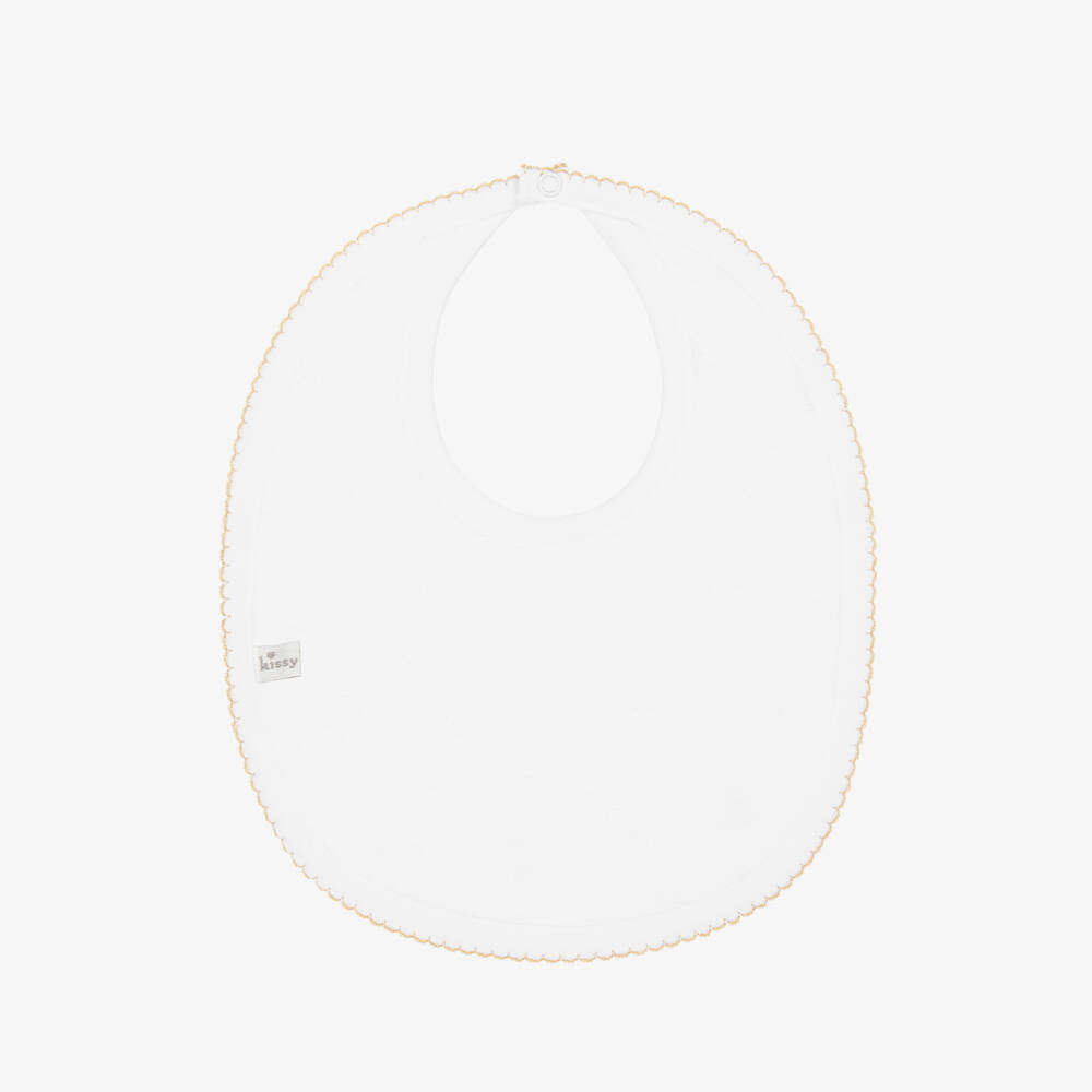 Kissy Kissy-White Pima Cotton Bear Bib | Childrensalon Outlet