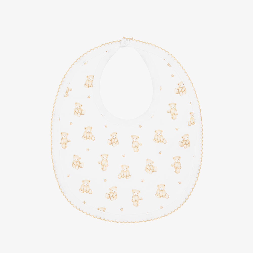 Kissy Kissy-White Pima Cotton Bear Bib | Childrensalon Outlet