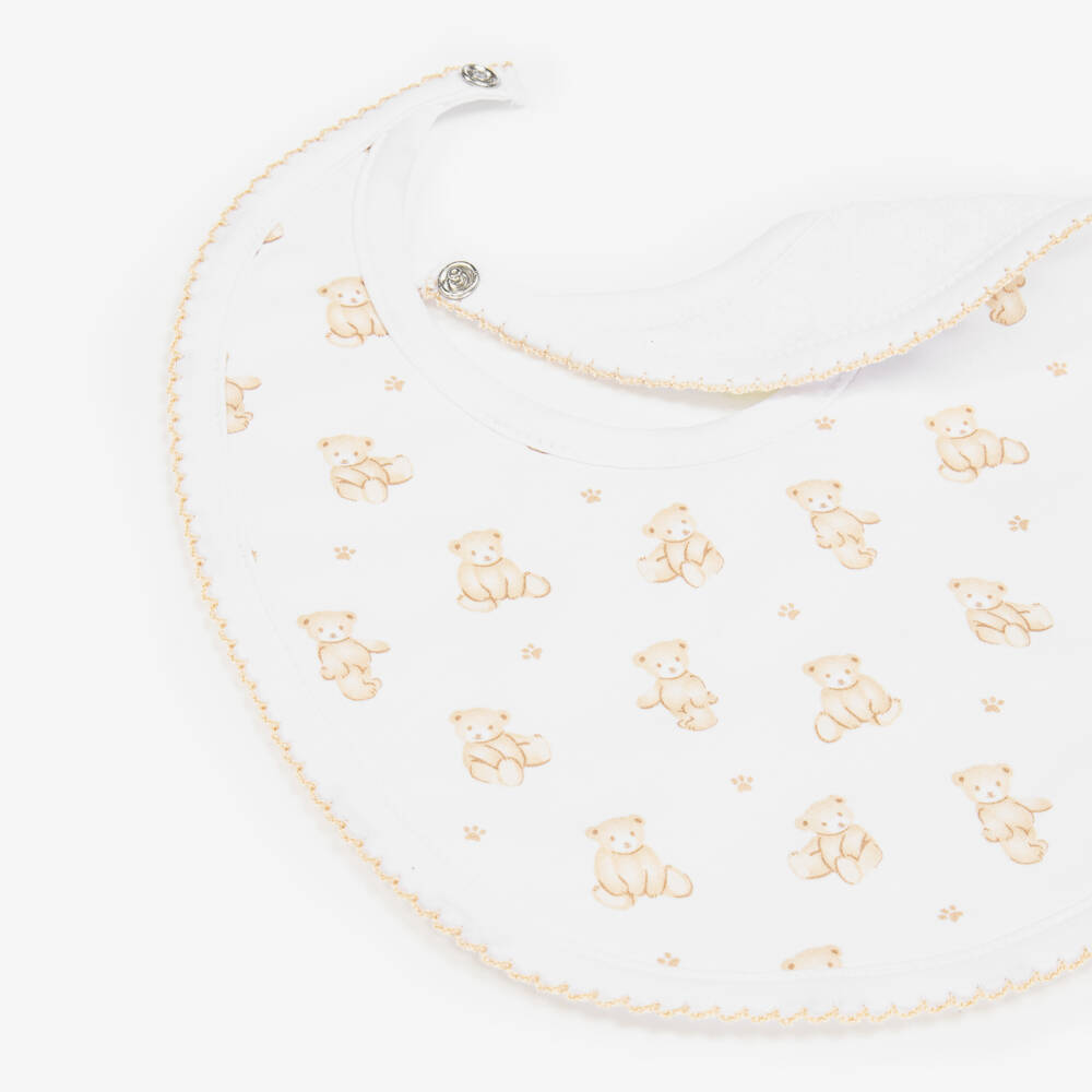 Kissy Kissy-White Pima Cotton Bear Bib | Childrensalon Outlet