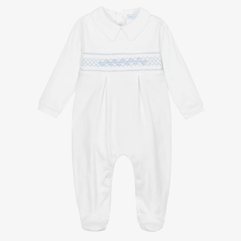 Mini-la-Mode-White Pima Cotton Smocked Babygrow | Childrensalon Outlet