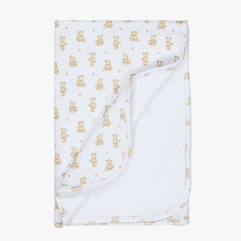 Kissy Kissy-White Pima Cotton Teddy Bear Blanket | Childrensalon Outlet