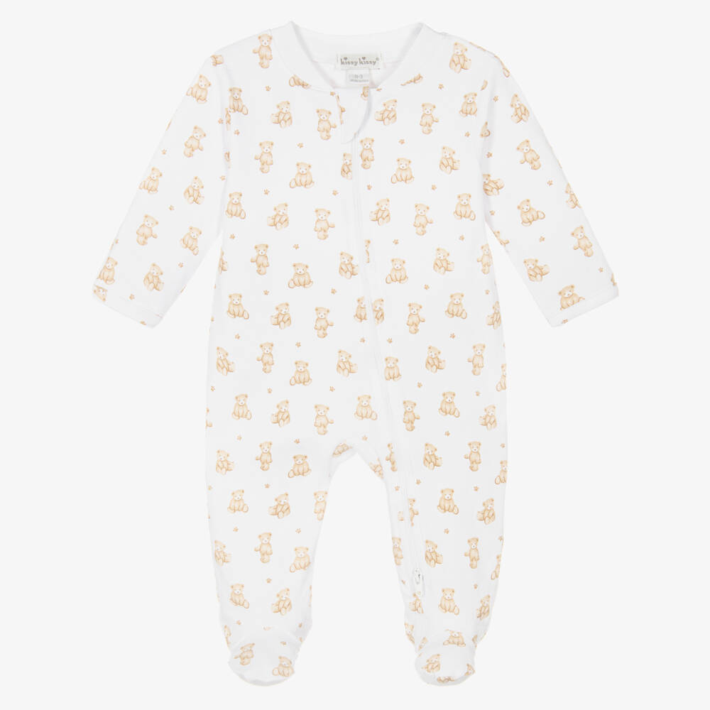 Kissy Kissy-White Pima Cotton Zip-Up Babygrow | Childrensalon Outlet