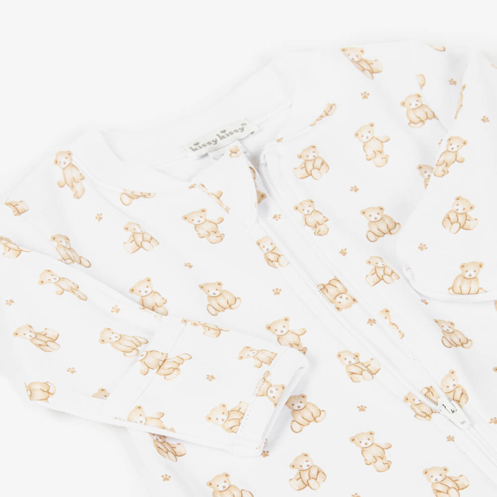 Kissy Kissy-White Pima Cotton Zip-Up Babygrow | Childrensalon Outlet