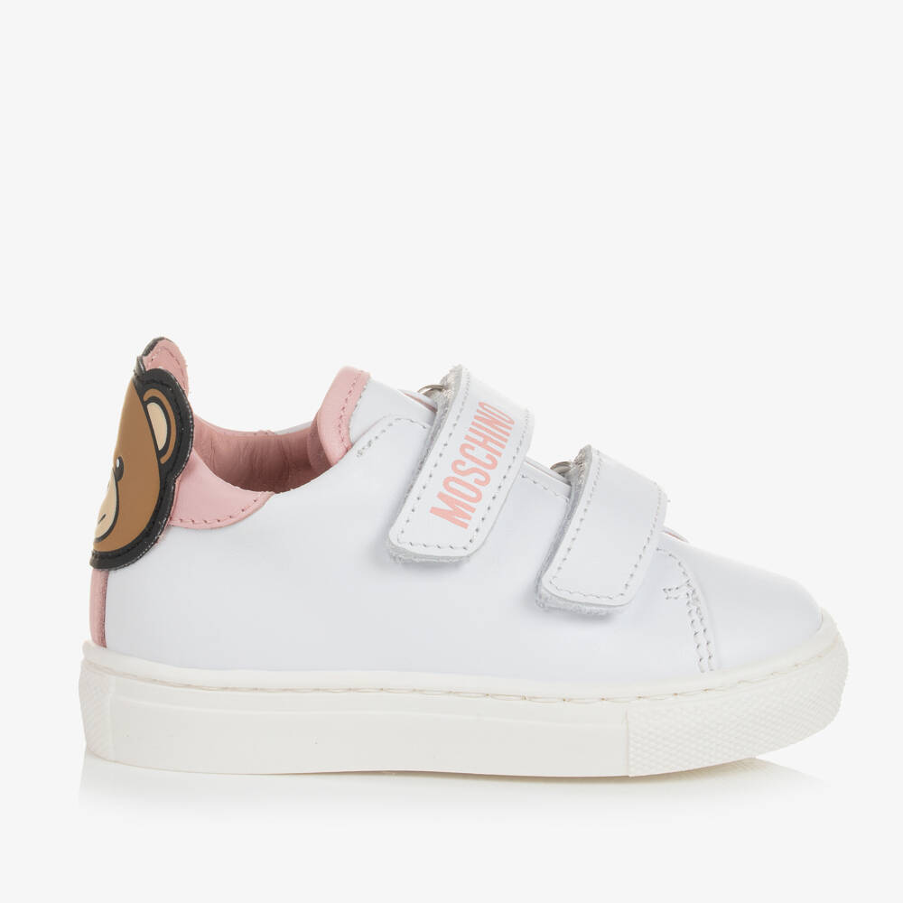 Moschino Kid-Teen-White & Pink Leather Teddy Bear Trainers | Childrensalon Outlet