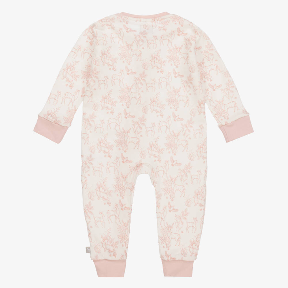 The Little Tailor-White & Pink Woodland Print Cotton Romper | Childrensalon Outlet