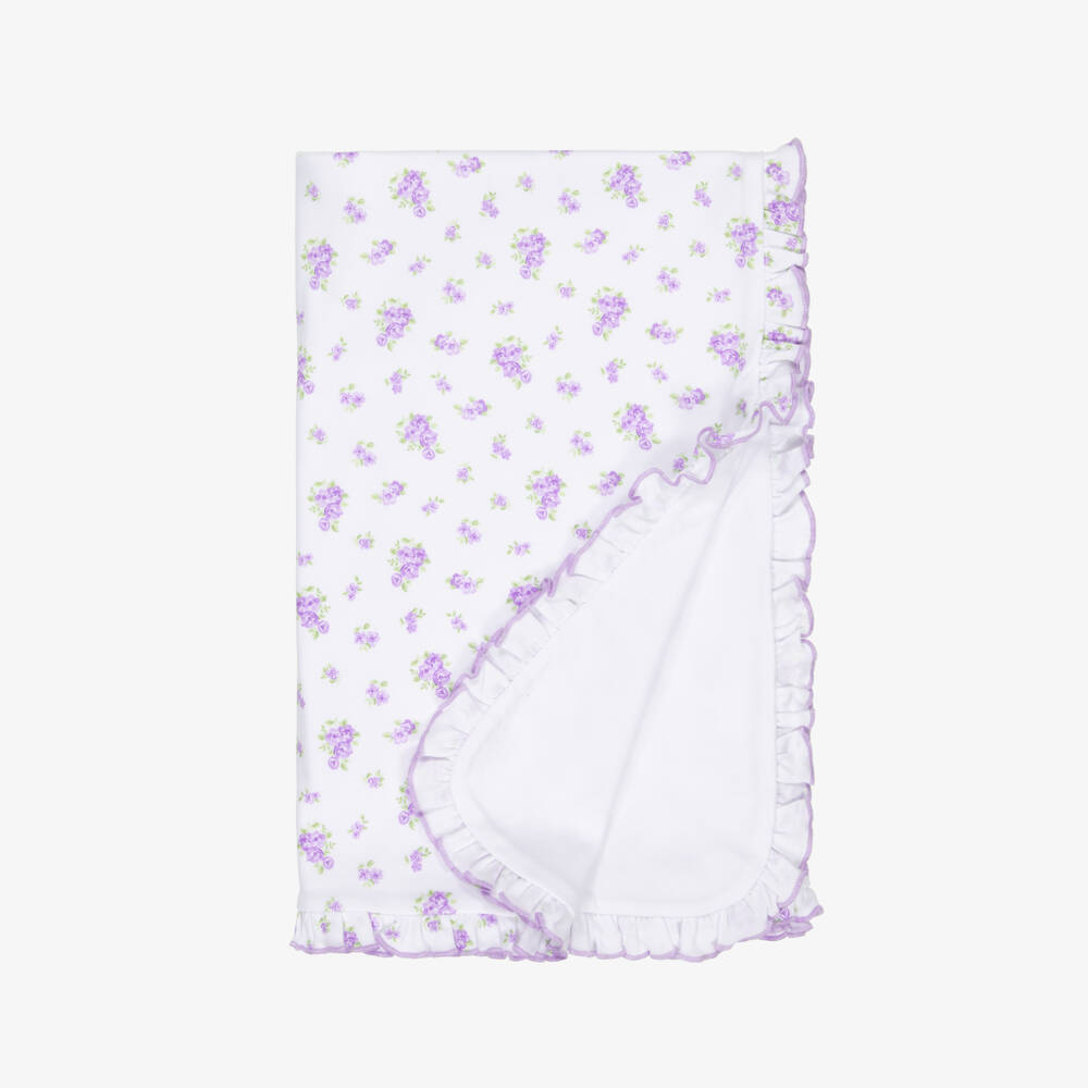 Kissy Kissy-White & Purple Roses and Blooms Pima Cotton Blanket (73cm) | Childrensalon Outlet