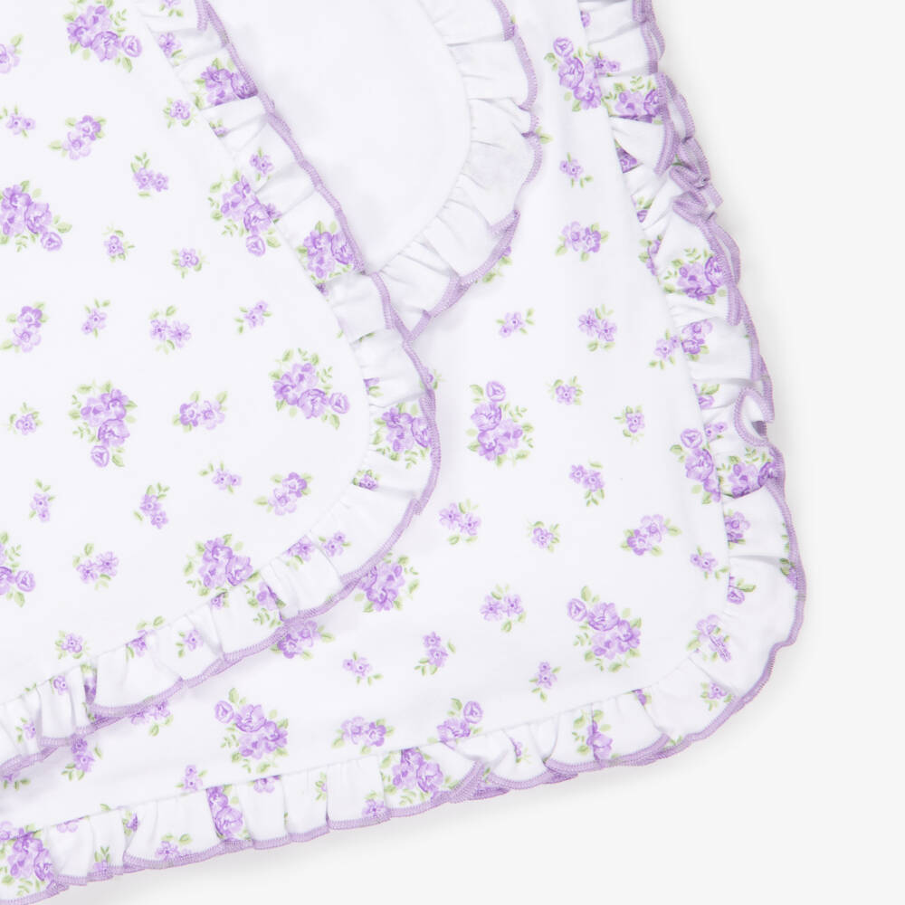 Kissy Kissy-White & Purple Roses and Blooms Pima Cotton Blanket (73cm) | Childrensalon Outlet