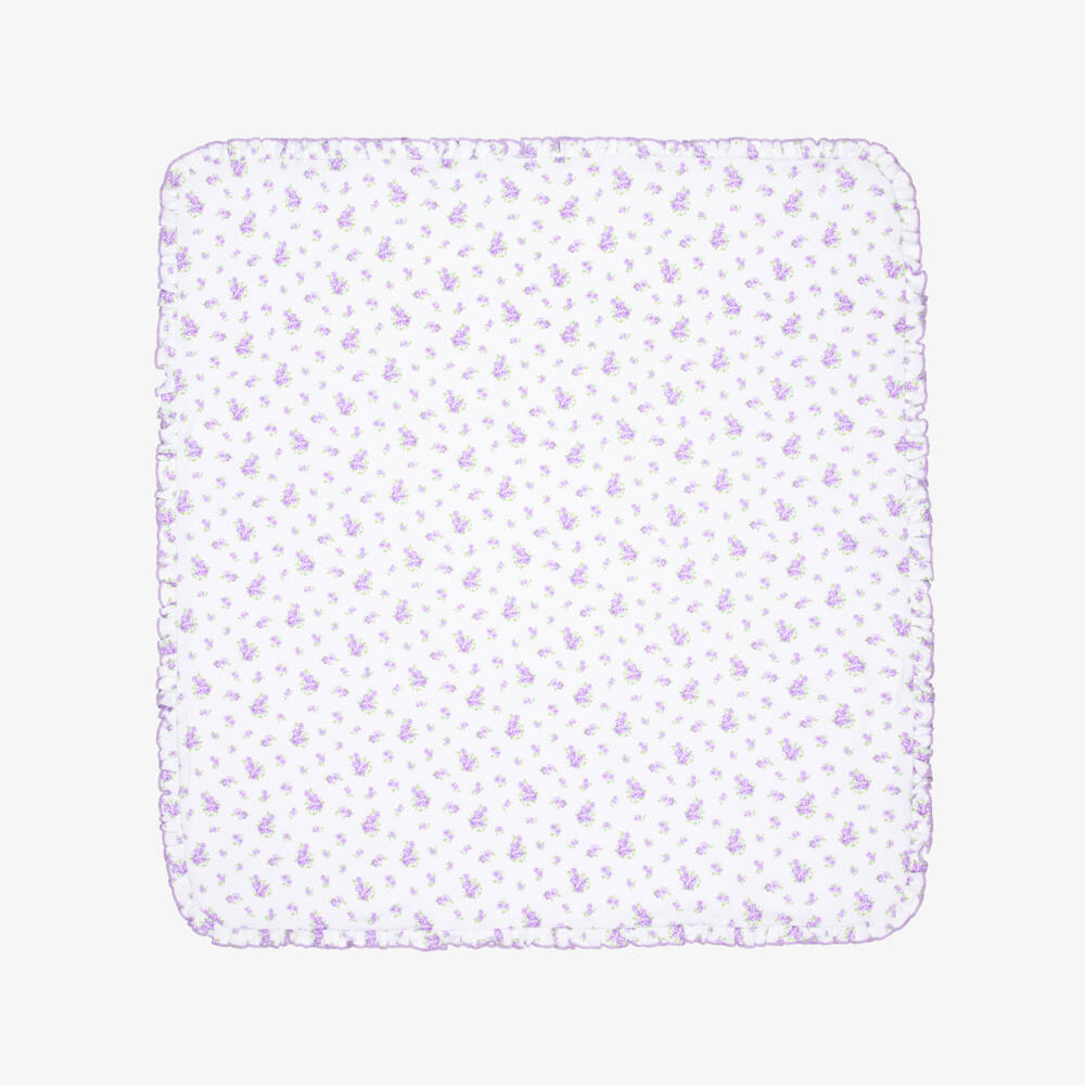 Kissy Kissy-White & Purple Roses and Blooms Pima Cotton Blanket (73cm) | Childrensalon Outlet