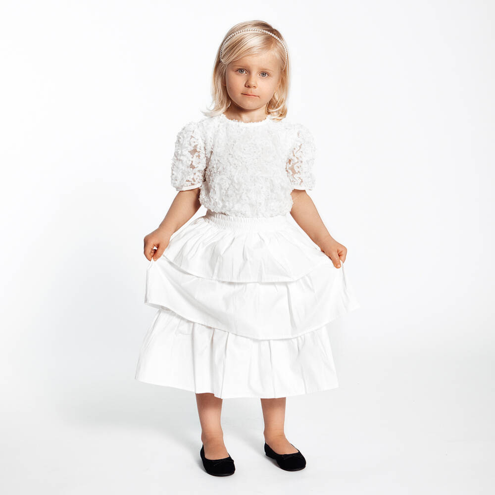 The Tiny Universe-White Ruffled Cotton Skirt | Childrensalon Outlet