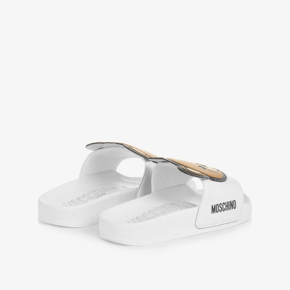 Moschino-White Teddy Bear Logo Sliders | Childrensalon Outlet