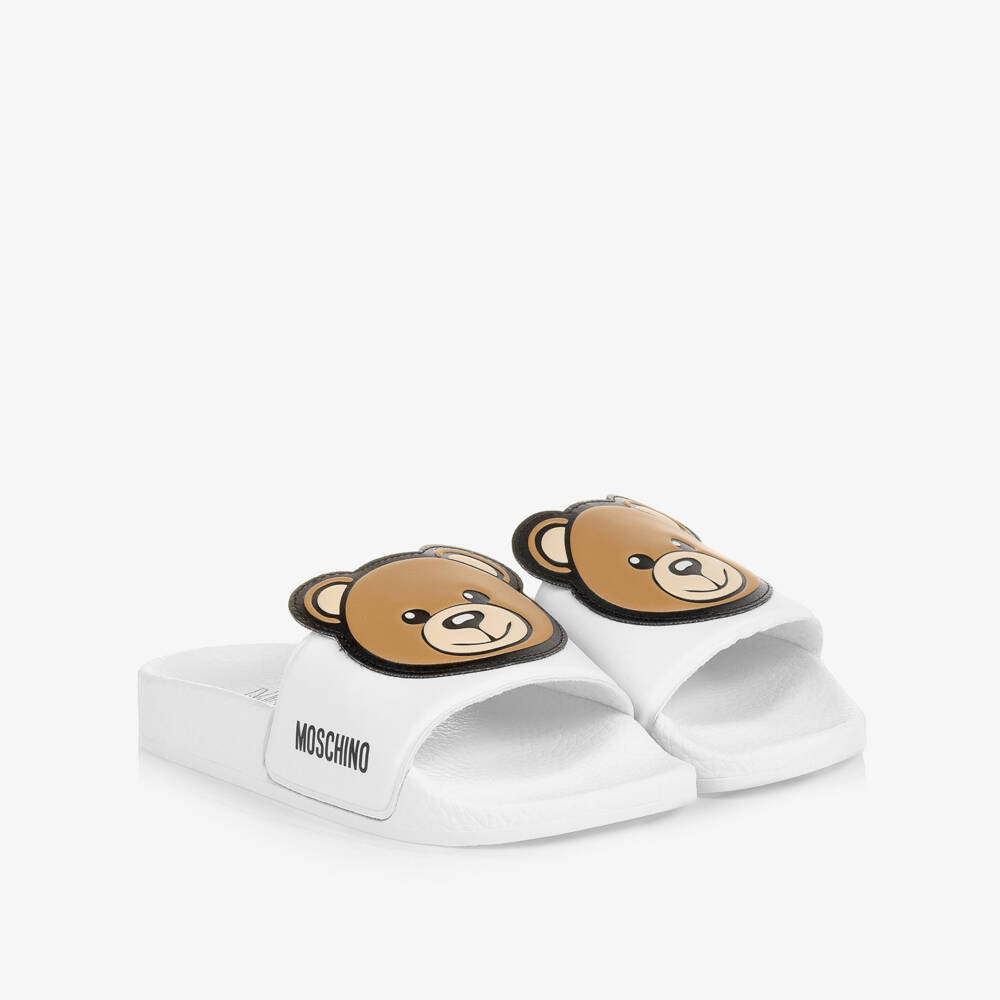 Moschino-White Teddy Bear Logo Sliders | Childrensalon Outlet