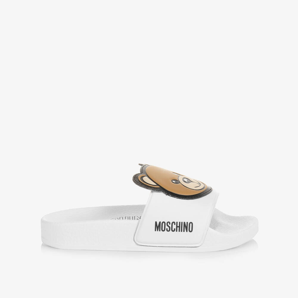 Moschino-White Teddy Bear Logo Sliders | Childrensalon Outlet