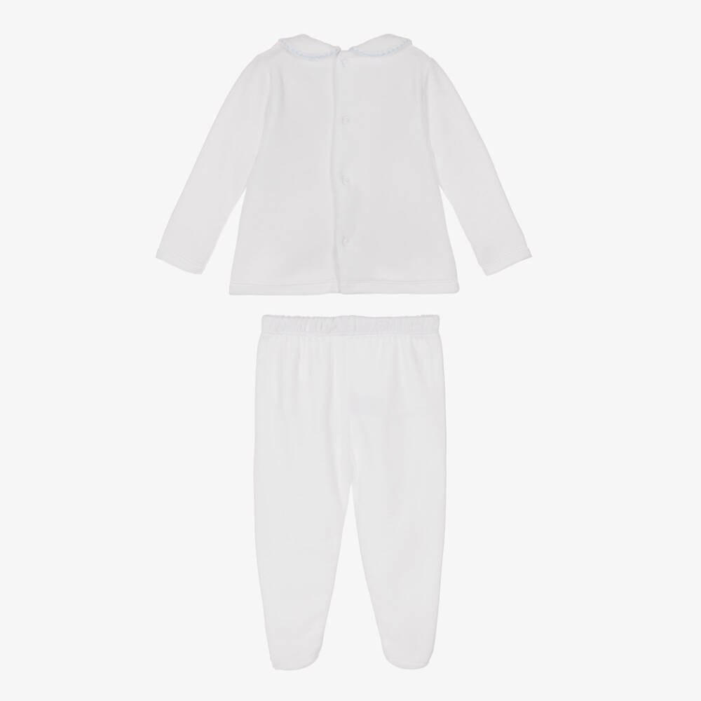 Babidu-White Velour 2 Piece Babygrow with Smocking | Childrensalon Outlet