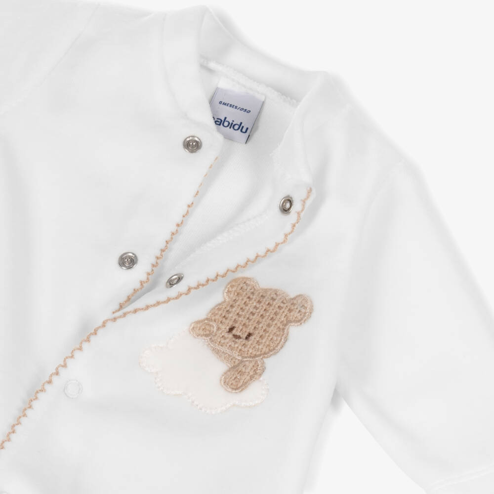 Babidu-White Velour Teddy Bear Babygrow | Childrensalon Outlet