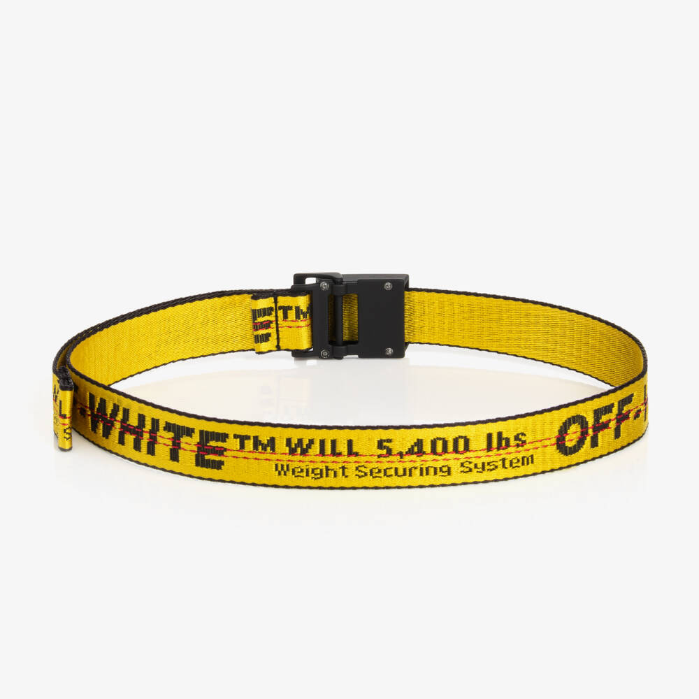 Off-White-Yellow & Black Industrial Logo Belt | Childrensalon Outlet