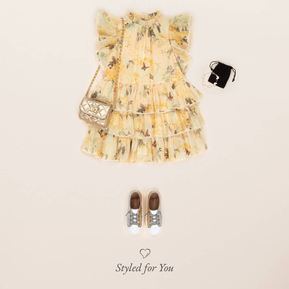 Zimmermann-Yellow Floral Tiered Cotton Dress | Childrensalon Outlet