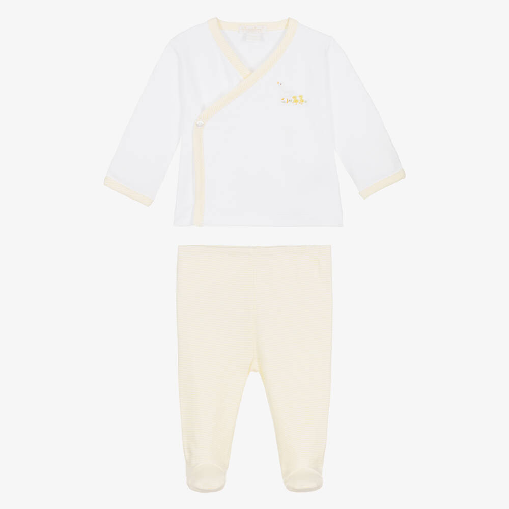 Kissy Kissy-Yellow & White Pima Cotton Baby Duckling 2 Piece Babygrow | Childrensalon Outlet