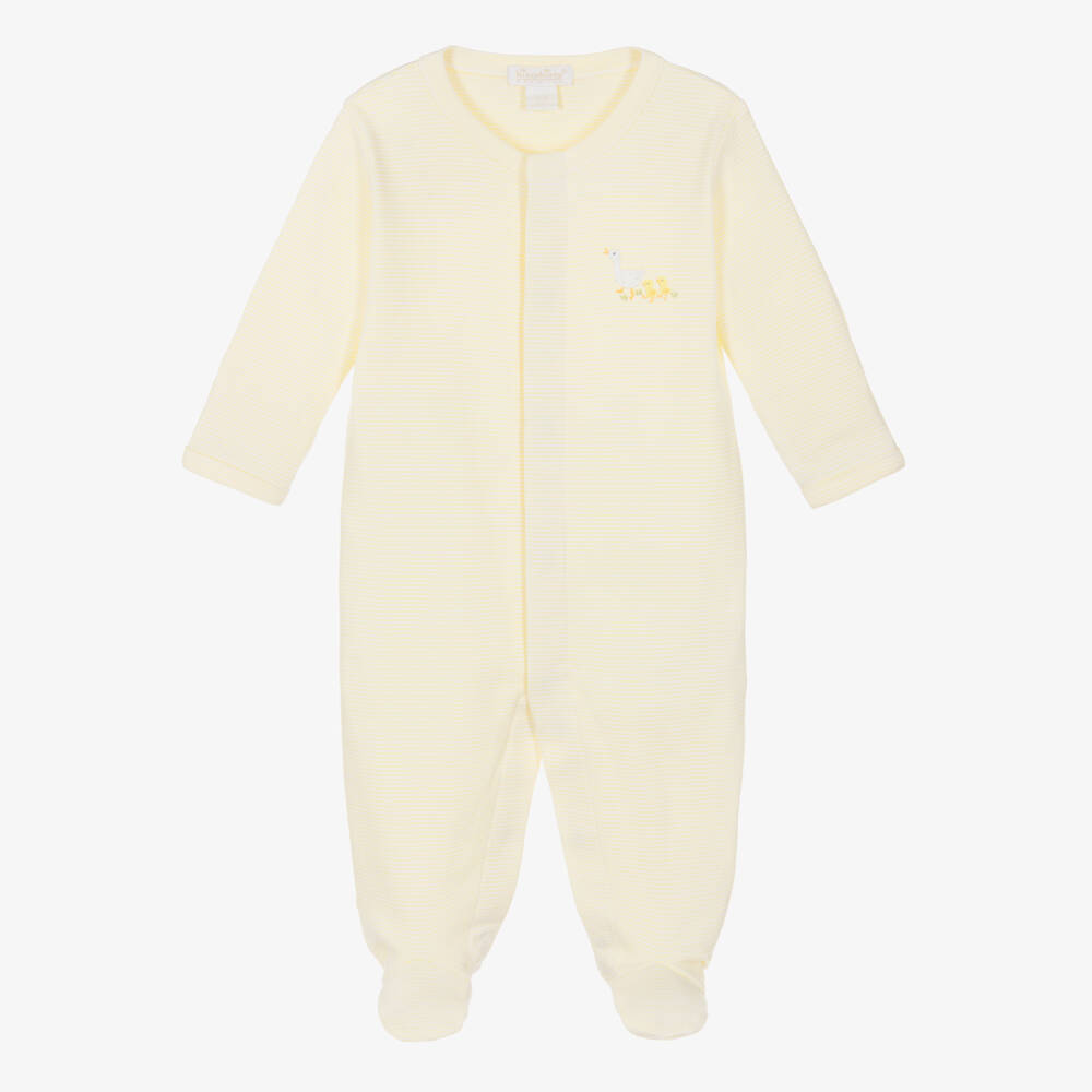 Kissy Kissy-Yellow & White Striped Pima Cotton Baby Duckling Babygrow | Childrensalon Outlet