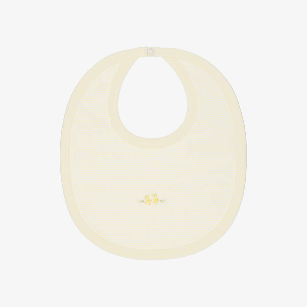 Kissy Kissy-Yellow & White Striped Pima Cotton Baby Duckling Bib | Childrensalon Outlet