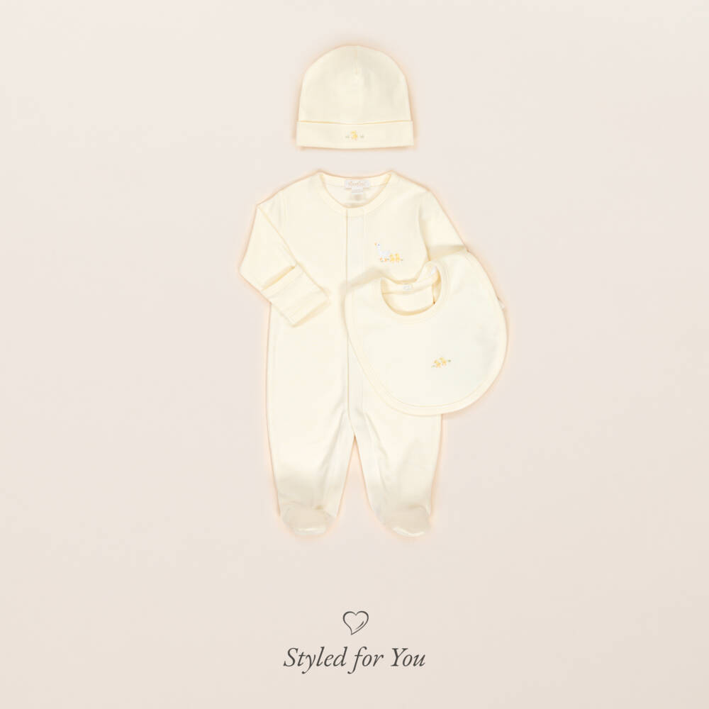 Kissy Kissy-Yellow & White Striped Pima Cotton Baby Duckling Bib | Childrensalon Outlet