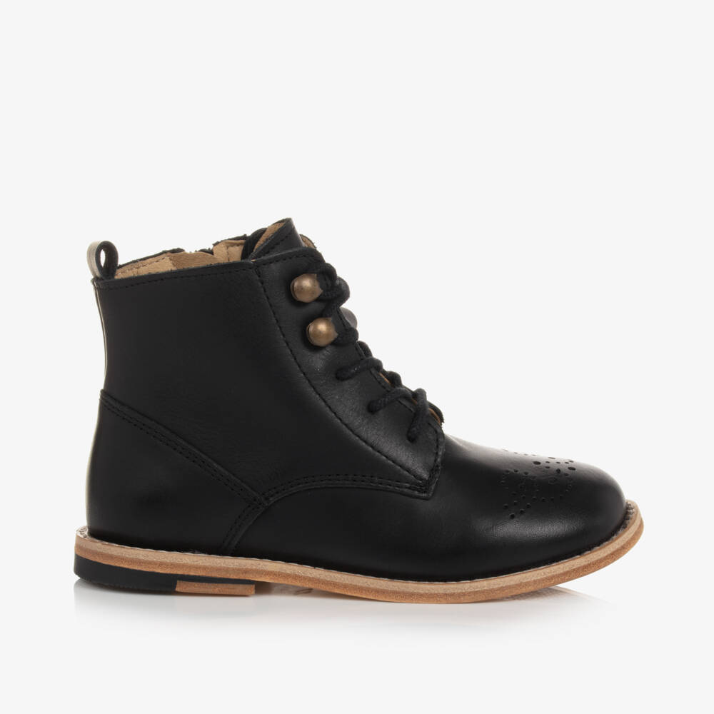Young Soles-Black Leather Brogue Ankle Boots | Childrensalon Outlet