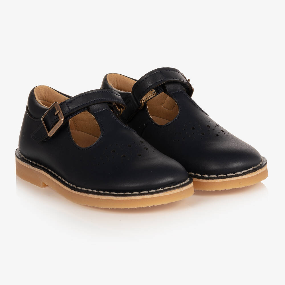 Young Soles - Blue Faux Leather Bar Shoes | Childrensalon