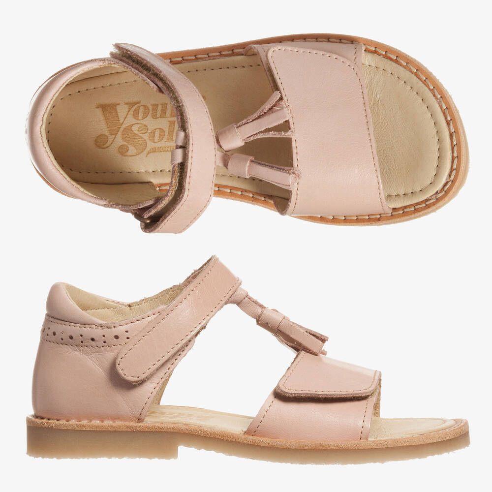 Young Soles-Pink 'Flo' Leather Sandals | Childrensalon Outlet