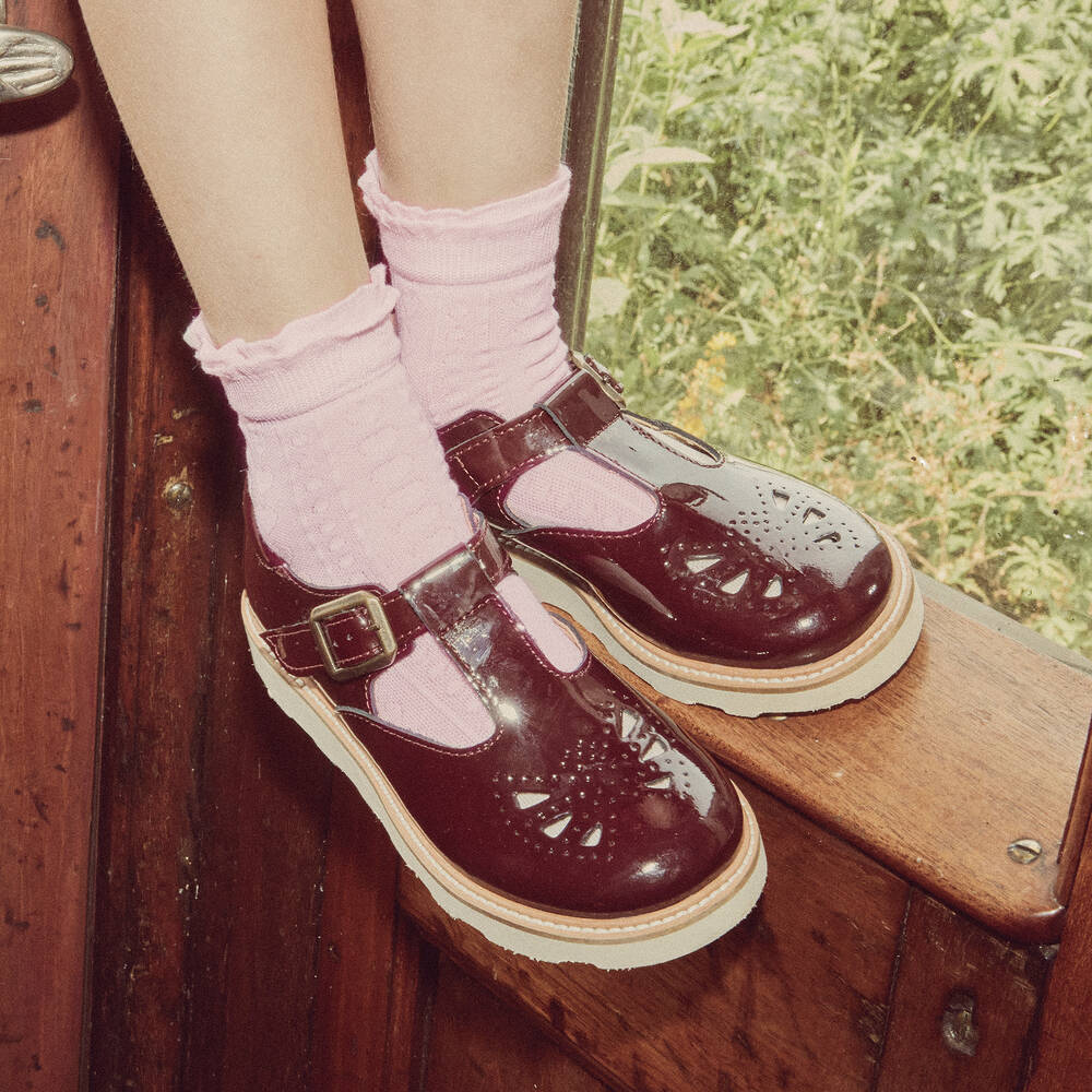Young Soles Red Patent Leather T Bar Shoes