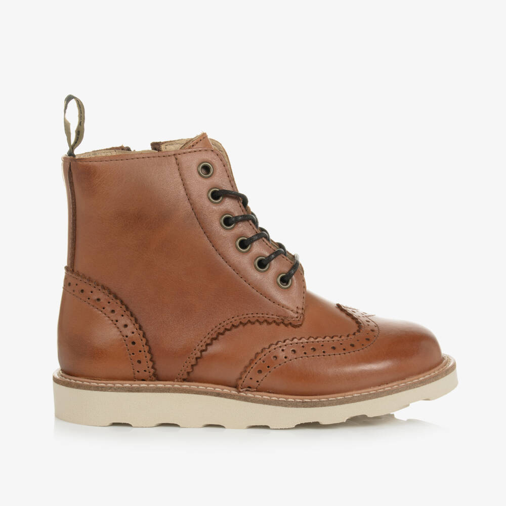 Young Soles-Tan Brown Leather Brogue Boots | Childrensalon Outlet